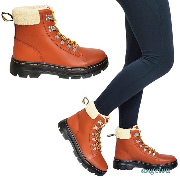 NWB Dr Martens combs leather faux fur lined combat boots rust tan waterproof - Picture 2 of 16